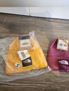 2 For 1 ! The North Face Knit Beanie Set - Magenta & Mustard Yellow